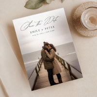 Modern Minimal Script Photo Wedding Save The Date