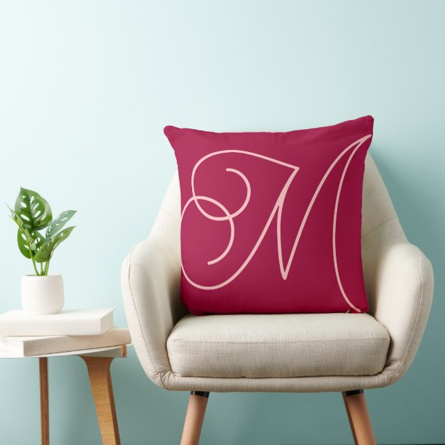 Modern Minimal Script Pink Initial Monogram  Cushion (Chair)