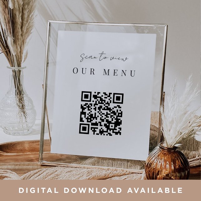 Modern Minimal Script QR Code Wedding Menu Poster (Creator Uploaded)