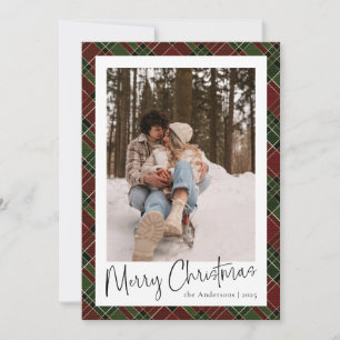 Modern Minimal Script Red Green Christmas Photo Holiday Card