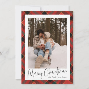 Modern Minimal Script Red Green Christmas Photo Holiday Card