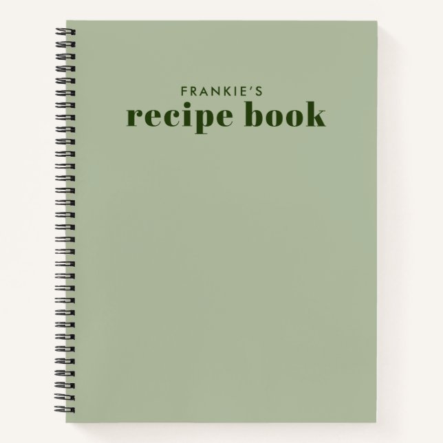 Modern Minimal Script Sage Green Cooking Recipe Notebook (Front)