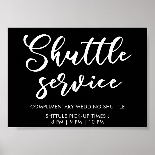 Modern Minimal Script Shuttle Service Wedding Sign (Front)