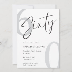 Modern Minimal Script Sixty 60th Birthday Party Invitation