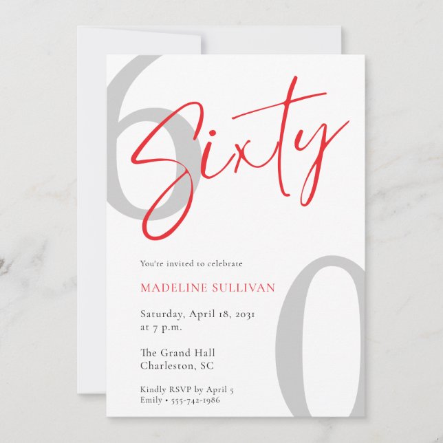 Modern Minimal Script Sixty 60th Birthday Party Invitation (Front)