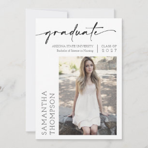 Modern Minimal Script Two Photo Graduation Party Invitation