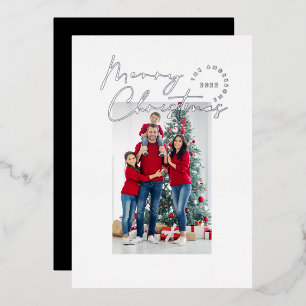 Modern minimal script typography 1 photo Christmas Foil Holiday Card