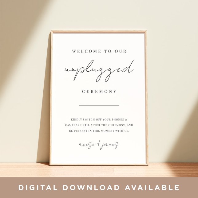 Modern Minimal Script Unplugged Ceremony Sign (Creator Uploaded)