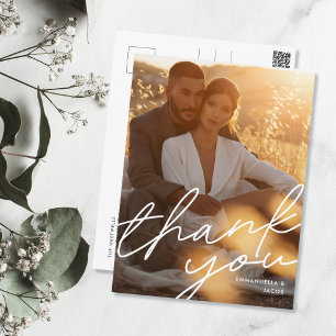 Modern Minimal Script Wedding Photo Thank You Card
