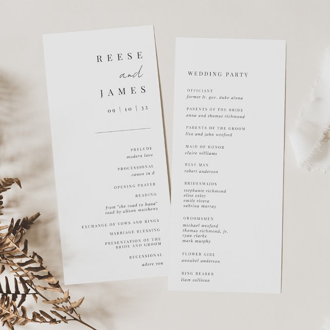 Modern Minimal Script Wedding Program Programme (Creator Uploaded)