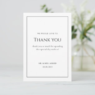 Modern Minimal Script White Frame Muslim Wedding Thank You Card