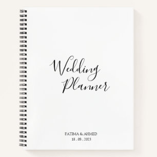 Modern Minimal Script White Muslim Wedding Planner Notebook