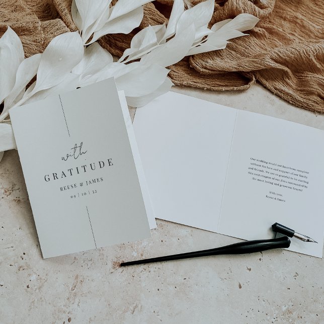 Modern Minimal Script "With Gratitude" Wedding Thank You Card (Creator Uploaded)