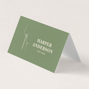Modern Minimal Sewing Needle Logo Green Custom  Business Card