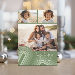 Modern Minimal Shades of Juniper Stripes - Photo Holiday Card
