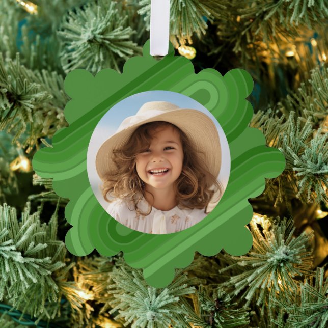 Modern Minimal Shades of Juniper Stripes - Photo Tree Decoration Card (Insitu (Tree))