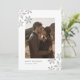 Modern Minimal Silver Snowflakes Holiday Card