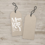 Modern minimal simple beige Christmas Gift Tags<br><div class="desc">Budget Modern minimal traditional retro vintage graphic typography beige and white natural merry Christmas holiday thank you tag. Part of a bold fun holiday collection.</div>