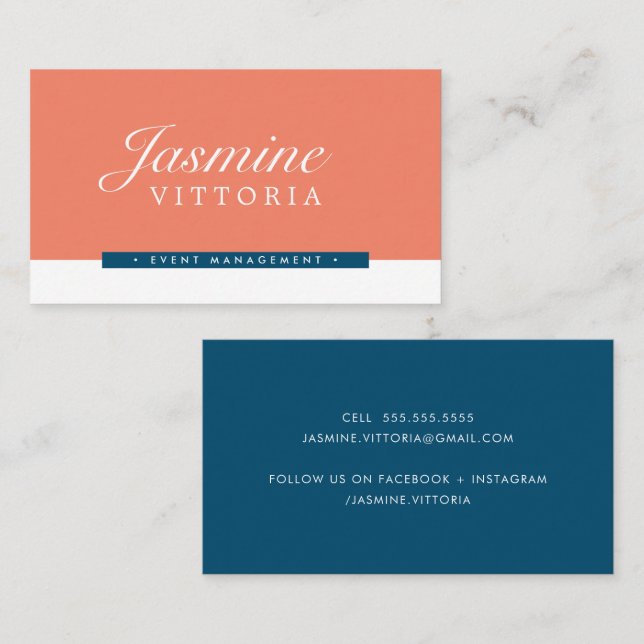 MODERN MINIMAL simple black colour orange navy Business Card (Front/Back)