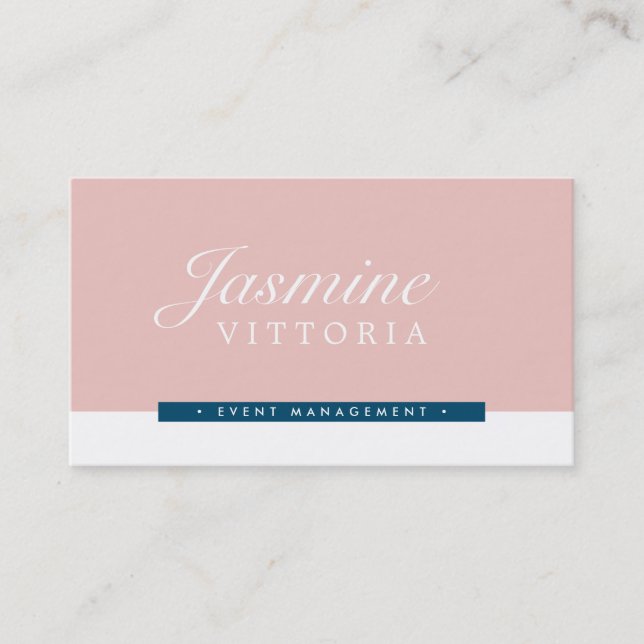 MODERN MINIMAL simple black colour pale pink navy Business Card (Front)