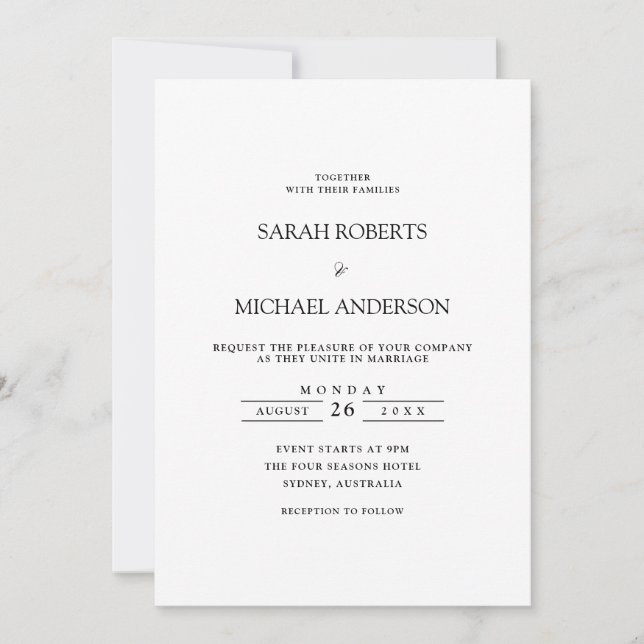 Modern Minimal Simple Black Script Wedding Invitation (Front)