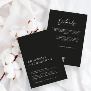 Modern Minimal simple black Wedding Details QRCode Invitation