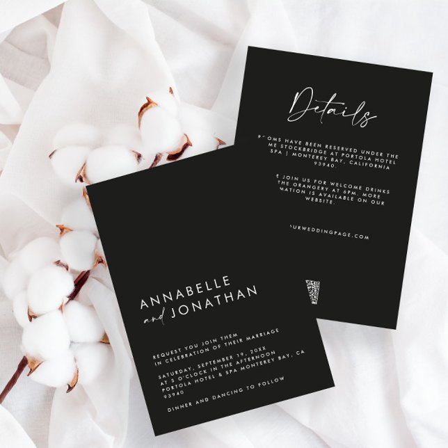 Modern Minimal simple black Wedding Details QRCode Invitation (Creator Uploaded)