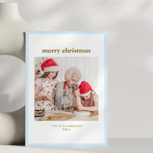 Modern Minimal Simple Blue Border Christmas Photo Holiday Card