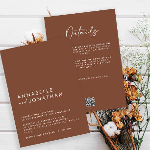 Modern Minimal simple brown Wedding Details QRCode Invitation
