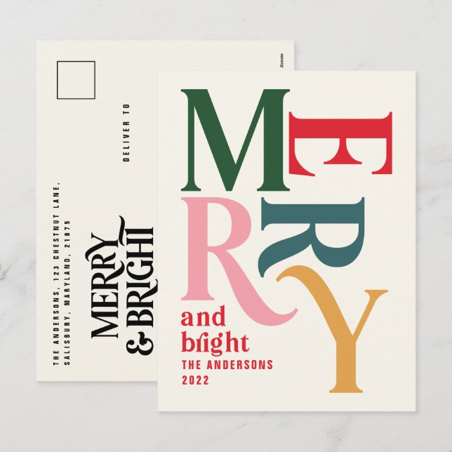 Modern minimal simple colourful budget Christmas Holiday Postcard (Front/Back)