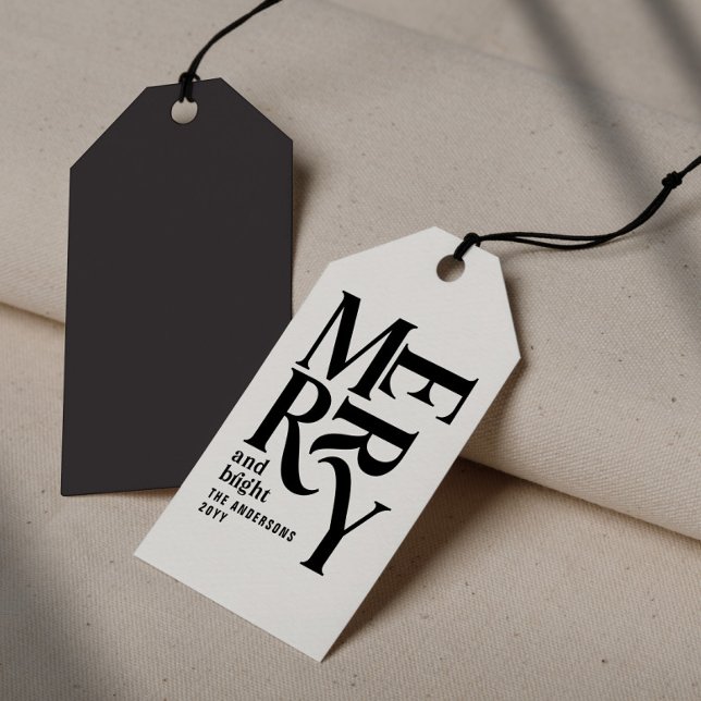 Modern minimal simple cream black Christmas Gift Tags (Creator Uploaded)