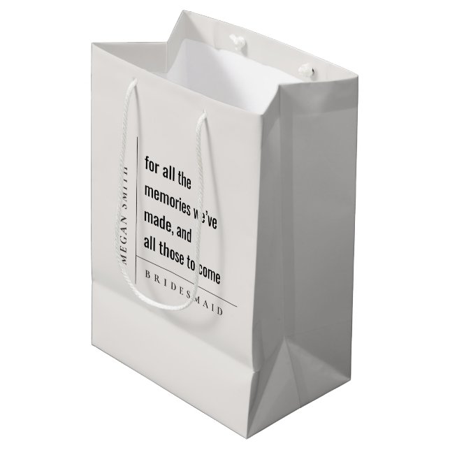 Modern Minimal Simple For Memories Bridesmaid Gift Medium Gift Bag (Front Angled)