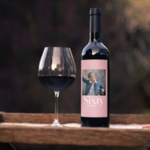Modern minimal simple girly pink 60th birthday wine label