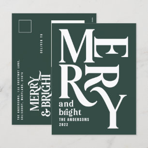 Modern minimal simple green merry Christmas Holiday Postcard