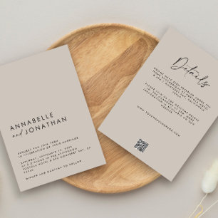 Modern Minimal simple grey Wedding Details QR Code Invitation