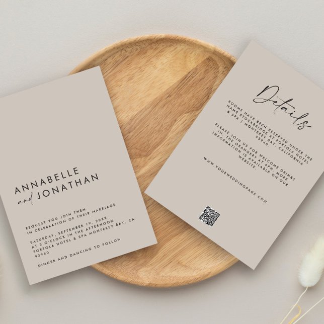 Modern Minimal simple grey Wedding Details QR Code Invitation (Creator Uploaded)