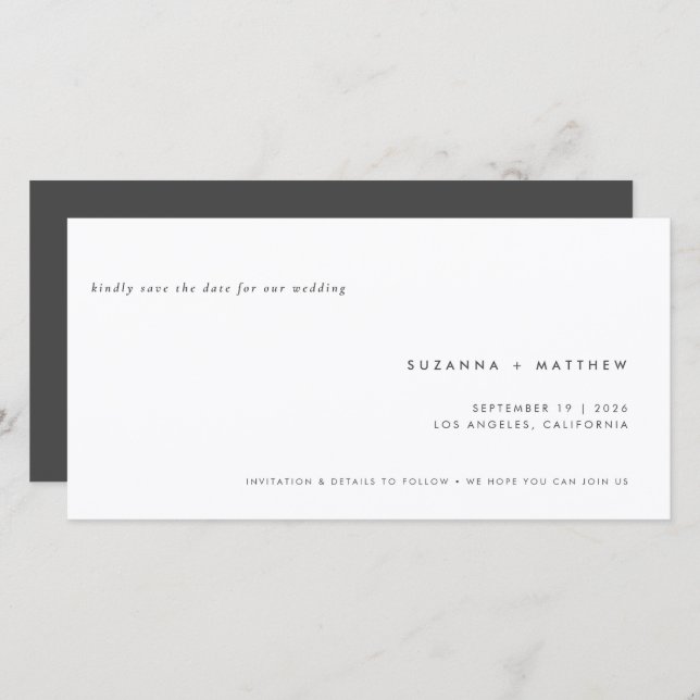 Modern Minimal Simple Grey Wedding Save The Date (Front/Back)