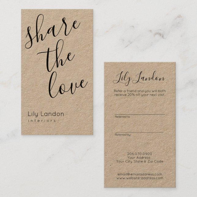 Modern Minimal Simple Kraft Referral Card (Front/Back)