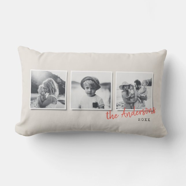 Modern minimal simple multi photo home decor lumbar cushion (Front)