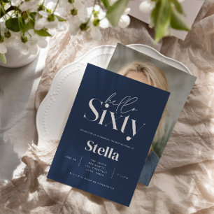 Modern minimal simple navy blue 60th birthday invitation