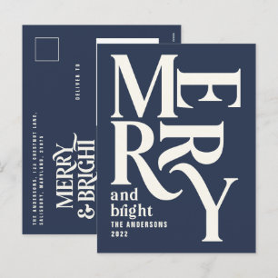 Modern minimal simple navy blue merry Christmas Holiday Postcard
