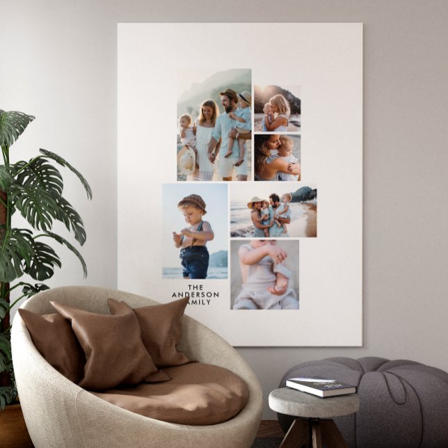  Modern minimal simple personalised family 5 photo Canvas Print (Creator Uploaded)