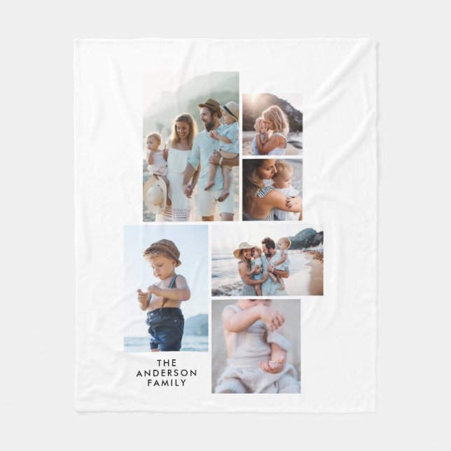  Modern minimal simple personalised family 5 photo Fleece Blanket (Front)