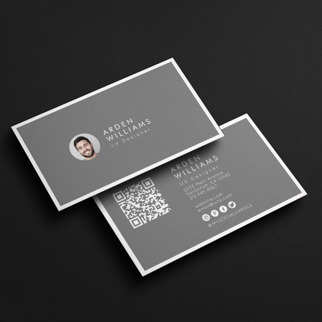 Modern Minimal Simple Professional QR code Photo Business Card (Creator Uploaded)