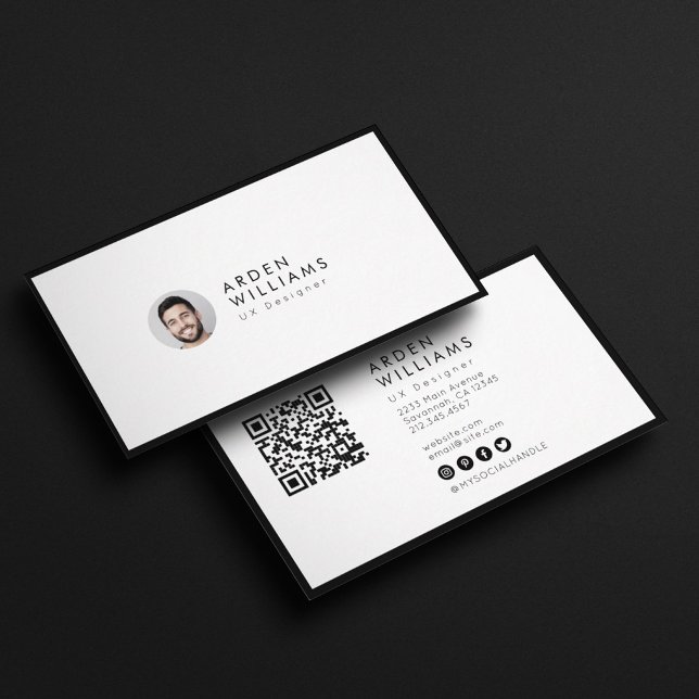 Modern Minimal Simple Professional QR code Photo Business Card (Creator Uploaded)