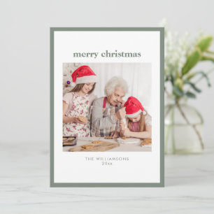 Modern Minimal Simple Sage Border Christmas Photo Holiday Card