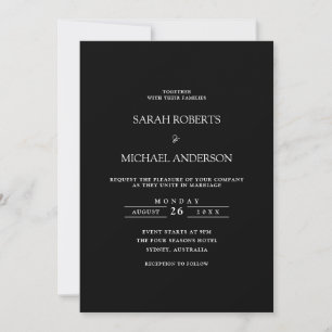 Modern Minimal Simple Script Black Tie Wedding Invitation