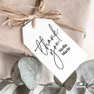 Modern minimal simple script black white thank you gift tags