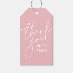 Modern minimal simple script blush pink thank you gift tags