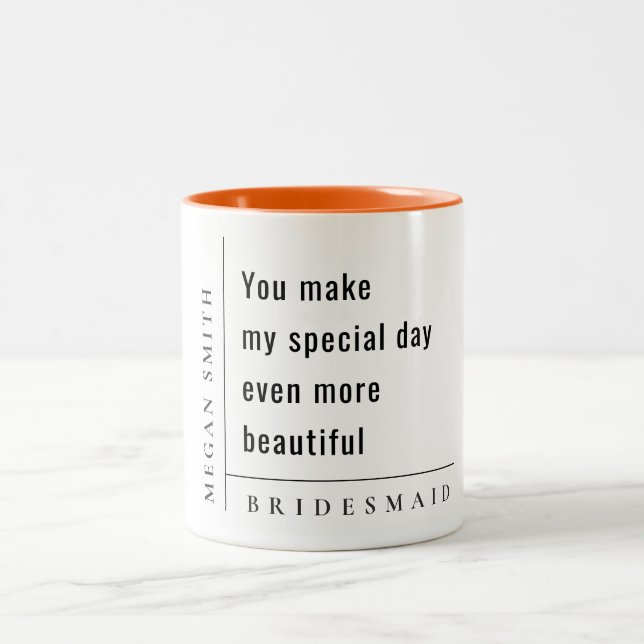 Modern Minimal Simple Special Bridesmaid Gift Two-Tone Coffee Mug (Center)